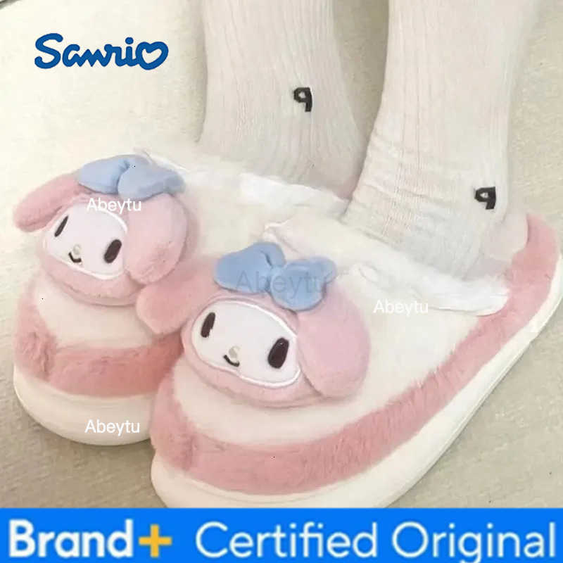 Sanrio Anime Plush Slippers My Melody Kuromi Women Hello Kitty Kawaii Female Cotton Shoes Flat Winter Keep Warm Cute Student Girl Sweet H251230