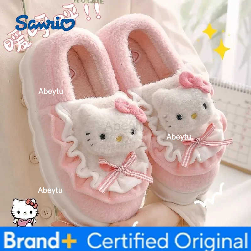 Sanrio Hello kitty kuromi My melody Cinnamoroll cartoon cotton slippers autumn and winter home cute kawaii warm plush slippers H251230