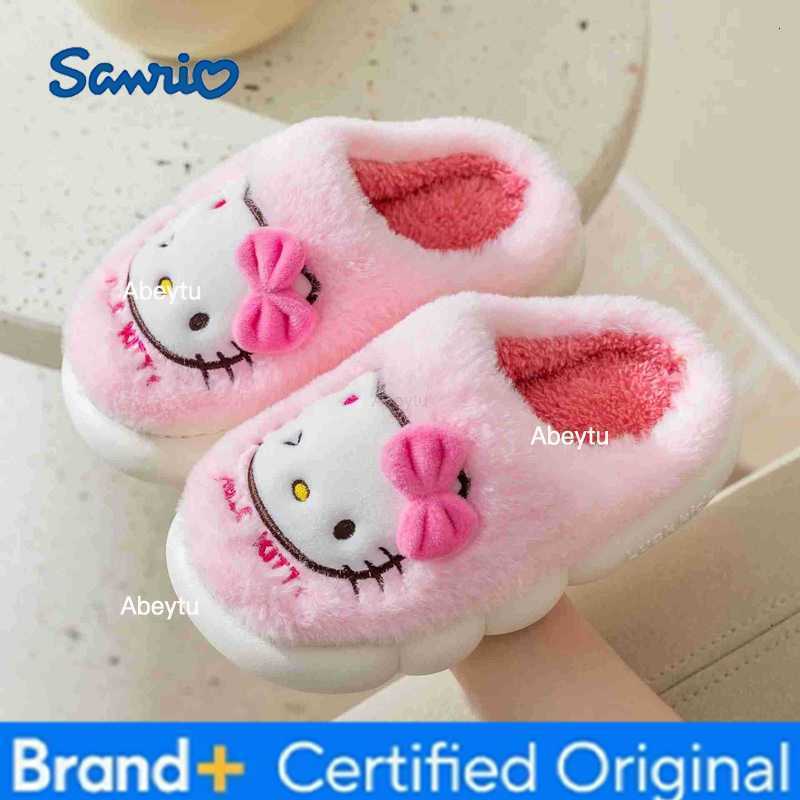 Sanrio Kawaii Hello Kitty Slippers Non-Slip Warm Cute Cartoon Anime Home Autumn and Winter Girls Plush Slipper Plush Gifts H251230