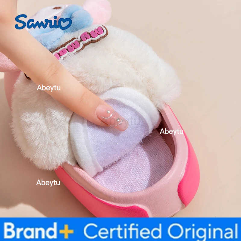 Sanrio Hello Kitty Home Fuzzy Slipper Cartoon Kuromi Cinnamoroll Yk2 Women Winter Plush Non Slip Slippers Girl Cute Flat Shoes H251230