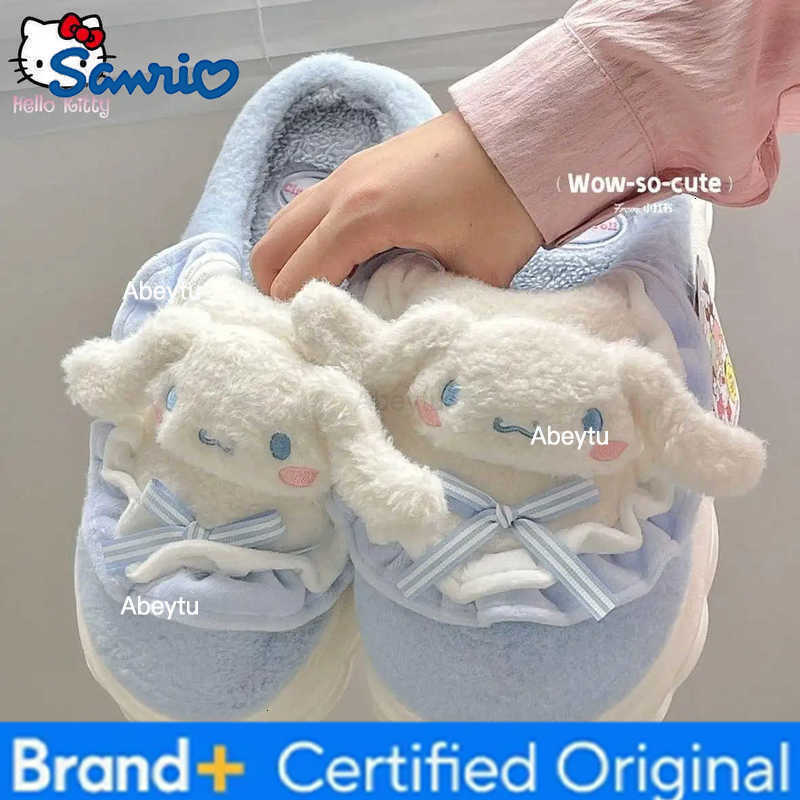 Sanrio Slippers Cartoon Hello Kitty Kuromi Cinnamoroll Autumn Winter Warm Thickening Cotton Soft Home Shoes Holiday Gifts Kawaii H251230