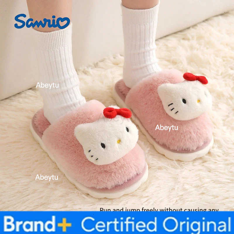Sanrio Hello Kittys Cotton Slippers Sanrios Girl Cute Home Indoor Bound Head Cotton Drag Keep Warm Kawaii Winter Childrens Shoes H251230