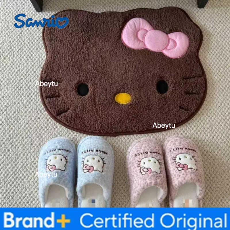 Sanrio Hello Kitty Cartoon Indoor Leopard Print Slippers for Home Use Winter Warm Non Slip Cotton Slipper Birthday Gift for Girl H251230