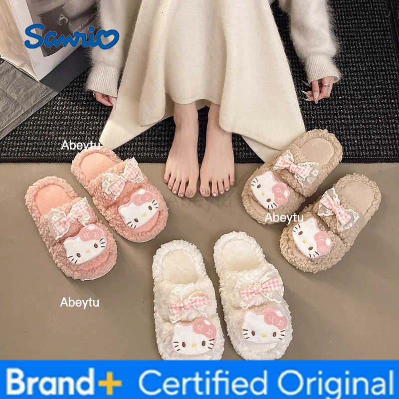 Sanrio Kids Slippers House Shoes Cotton Cartoon Open toeWinter Shoes For Girls Warm Anti-slip Soft Bottom Pink White Shoes Size 35-40 H251230