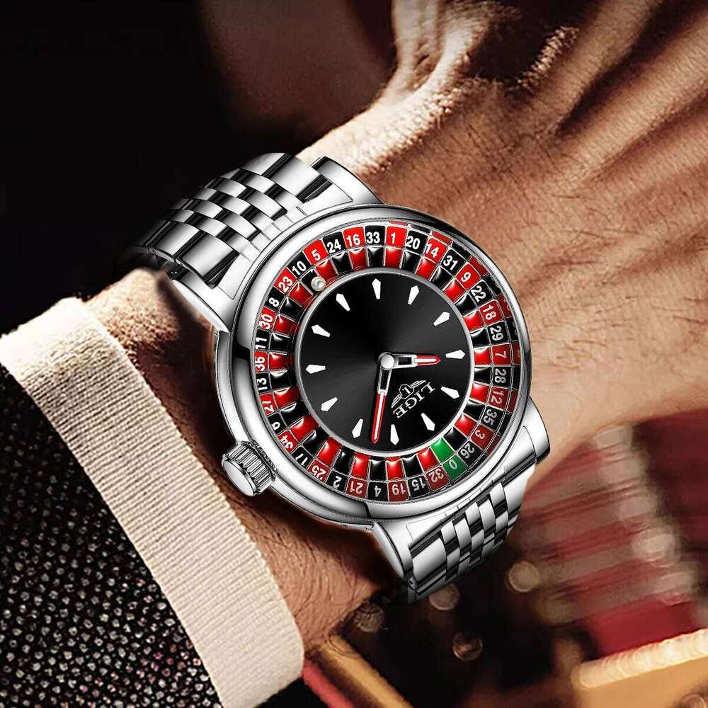 LIGE Fashion Rotating Dial Las Vegas Roulette Desktop Theme Watch Men Waterproof Luminous Watches Creative Clock 25M1230