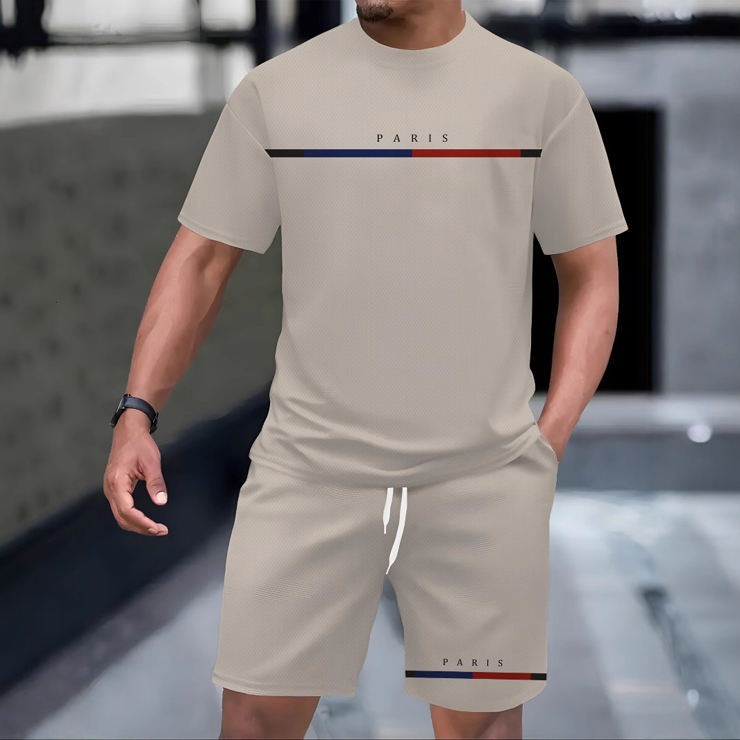 Luxury Brand Designer Clothes 2025 Summer Men's Casual Fashion Simple Trendy Short Sleeve Shorts Set