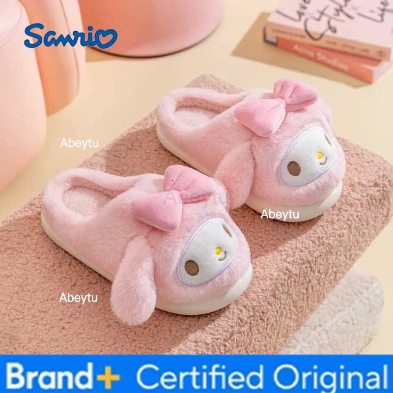 Sanrio Cartoon Plush Floor Slippers Warm Winter Indoor Kuromi Slippers Pink Blue Flat Casual Non-slip Girl Home Shoes Size 28-41 H251230