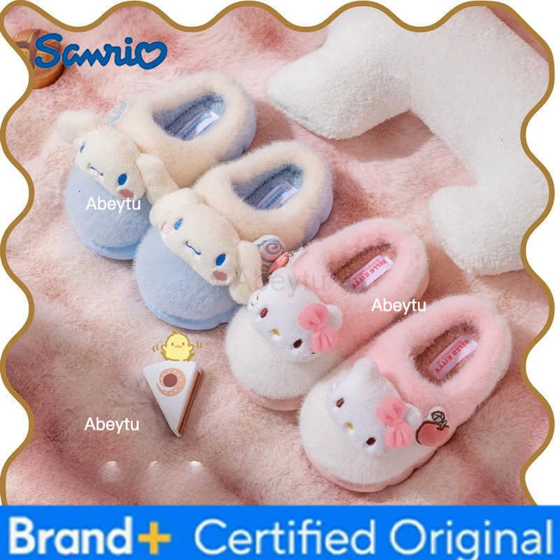 Sanrio KidsSlippers Cartoon Fluffy Winter Shoes For Children Anti-slip Thick Bottom Home Slipper Keep Warm Pink Blue Size 30-41 H251230