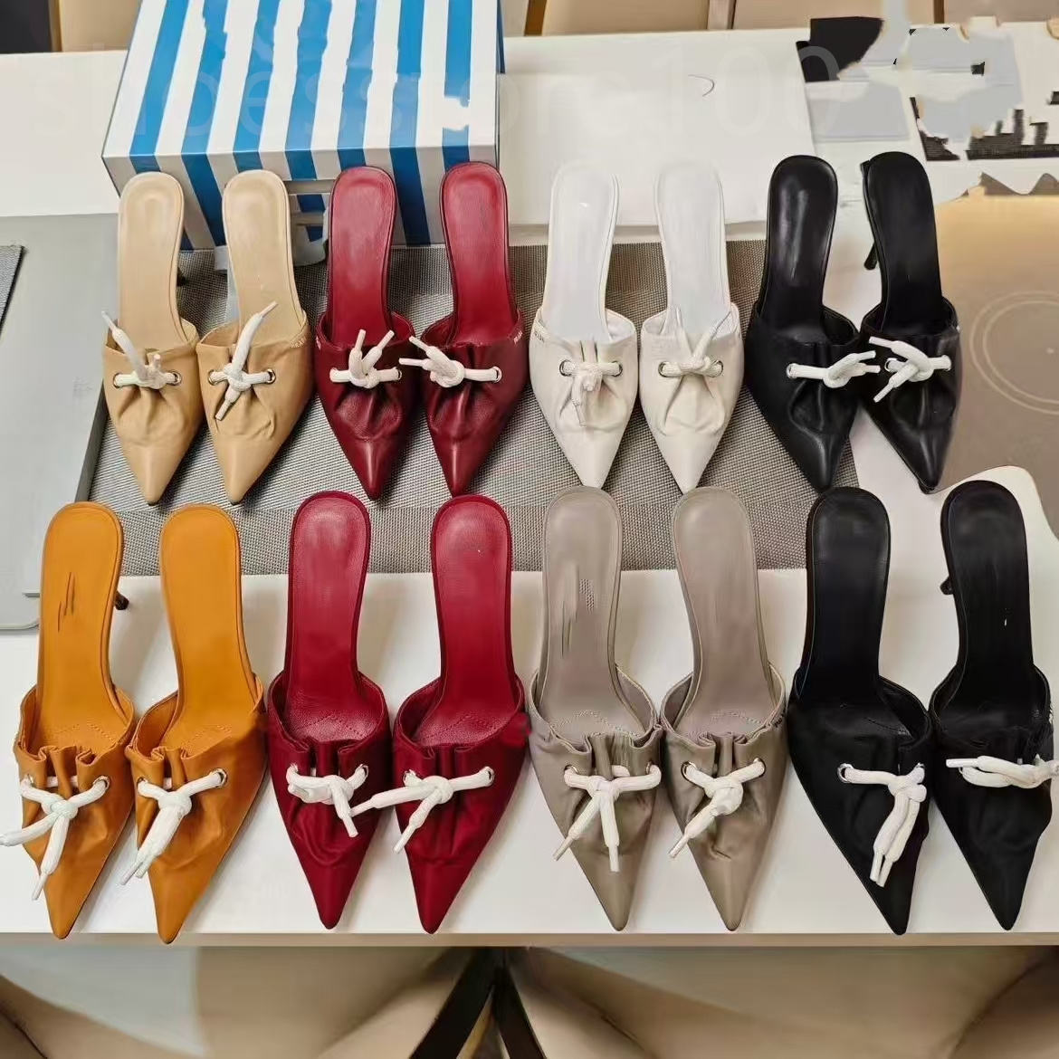 New Jewel Series Mule Slippers Sandals Pointed Toe Thin Heel Leather Sole Women Sandals Luxury Designer Evening Dress Shoes Factory Shoe Box Size 35-42with box