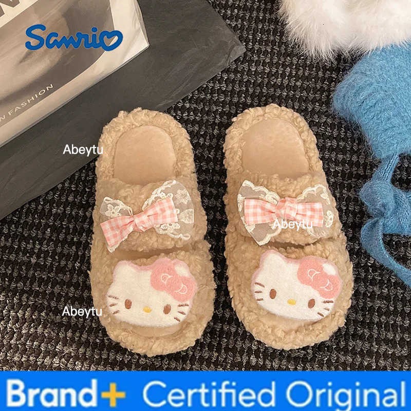 Sanrio Kids Slippers House Shoes Cotton Cartoon Open toeWinter Shoes For Girls Warm Anti-slip Soft Bottom Pink White Shoes Size 35-40 H251230