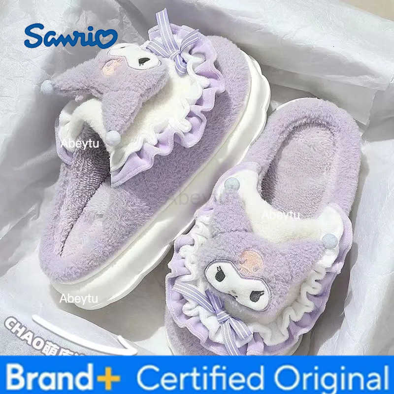 Sanrio Hello Kitty Home Fuzzy Slipper Kuromi Cinnamoroll My Melody Yk2 Women Winter Plush Non Slip Slippers Girl Cute Flat Shoes H251230