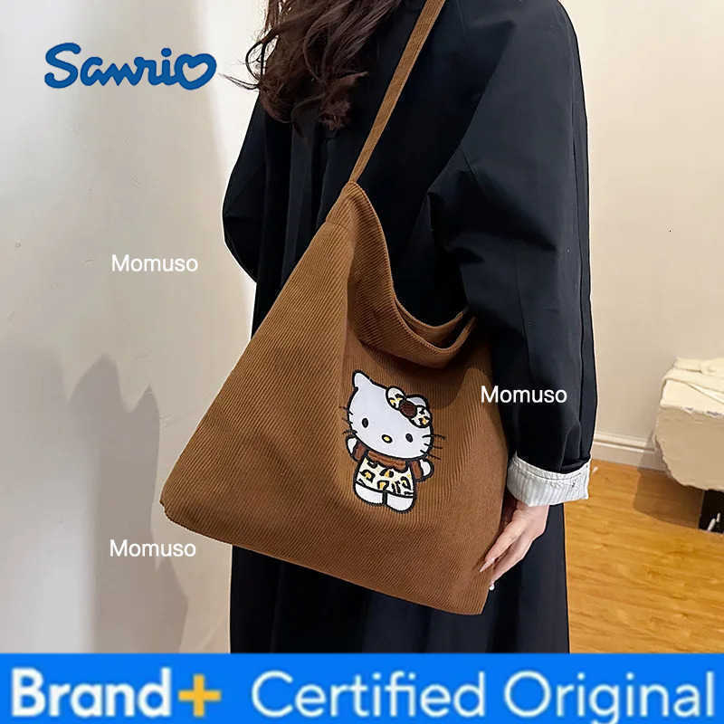 Sanrio Cartoon Hello Kitty Corduroy Handbag Brown Large Capacity All Match Shoulder Bag Fashion Leopard Print Crossbody Bag Gift H251230