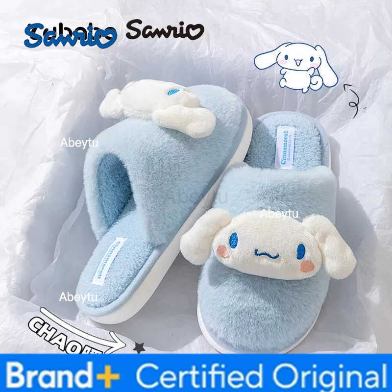 Sanrio Cute Kuromi Plush Slippers Winter Warm Kawaii Cinnamoroll Hello Kitty Anime Cartoon Thicken Home Slippers Gift New H251230