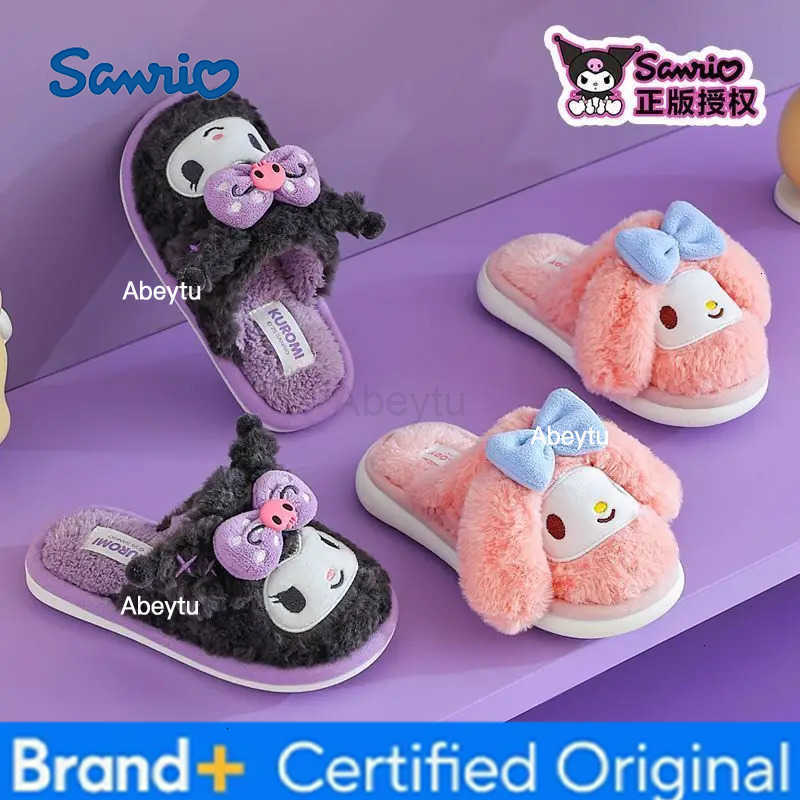 Sanrio Cartoon Sanrios My Melody Women Plush Slippers Kawaii Kuromi Thick Warm Winter Home Indoor Flat Casual Non Slip Girls Home Shoes H251230