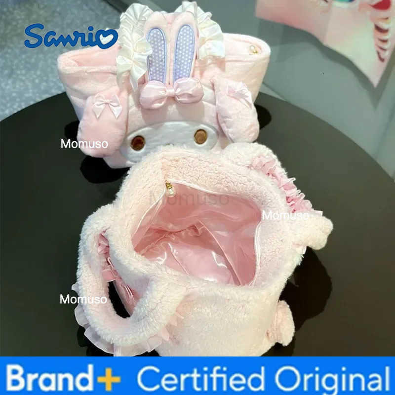 Sanrio MINISO Plush Bag Kawaii Anime Handbag Cinnamoroll Kuromi Melody Cartoon Soft Stuff Shoulder Cosmetic Bags Girl Gifts H251230