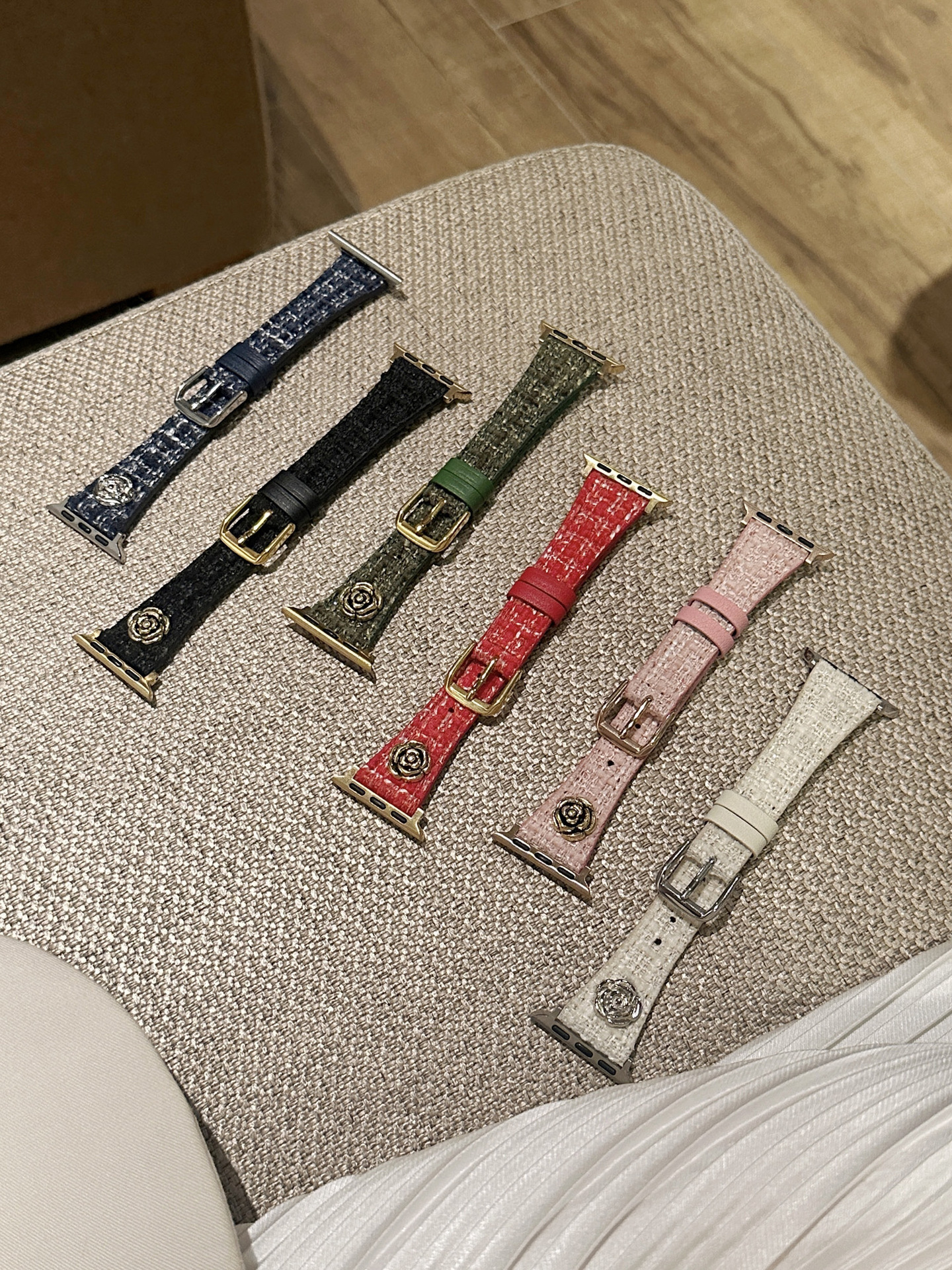 Autumn Winter Red Camellia Little Fragrance Style iWatch 9 Band Compatible with Apple 8 7 6 5 4 Watch Strap