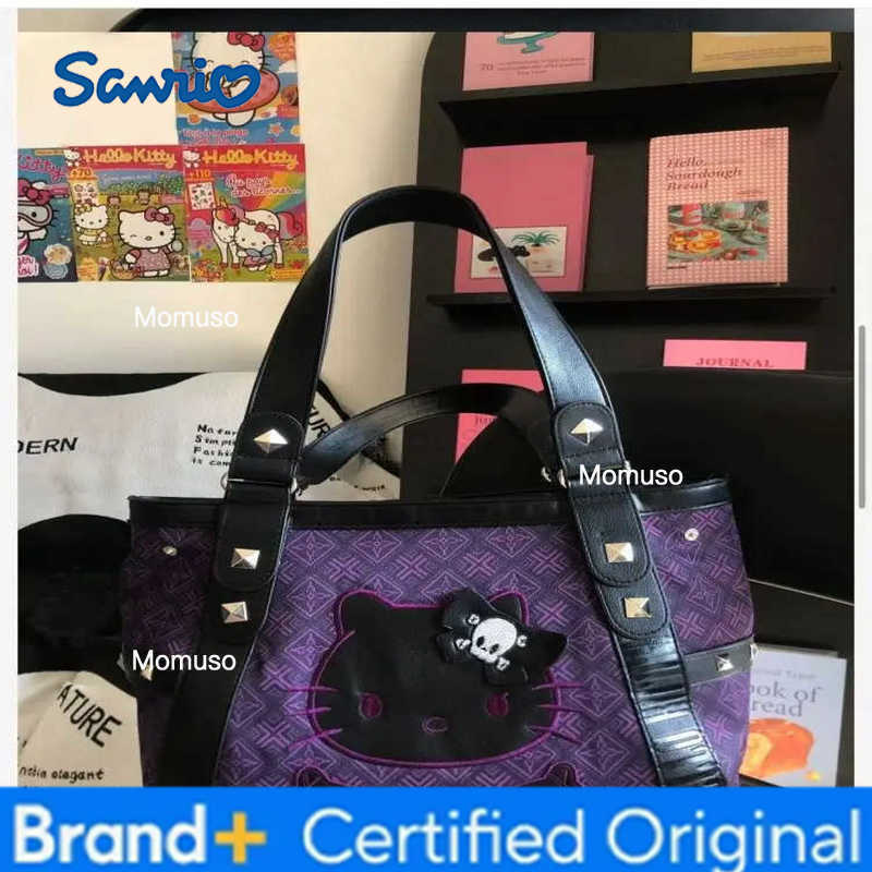 Sanrio Hello Kitty Vintage Patchwork Purple Armpit Bag Subculture Y2K Sweet Spicy Girl Handbag Gothic Trend Versatile Tote Bag H251230