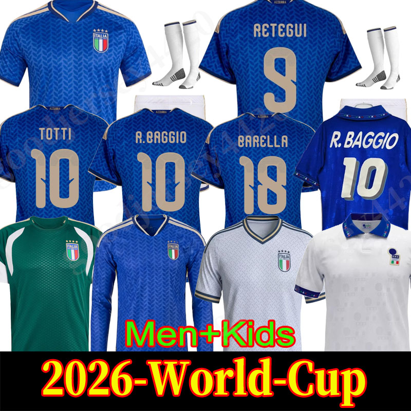 World Cup 2026 Italy Soccer Jerseys Italian National Team Italys Retro DEL PIERO BAGGIO Italia Jersey RETEGUI Vintage football tops Shirt BARELLA MALDINI kids kit