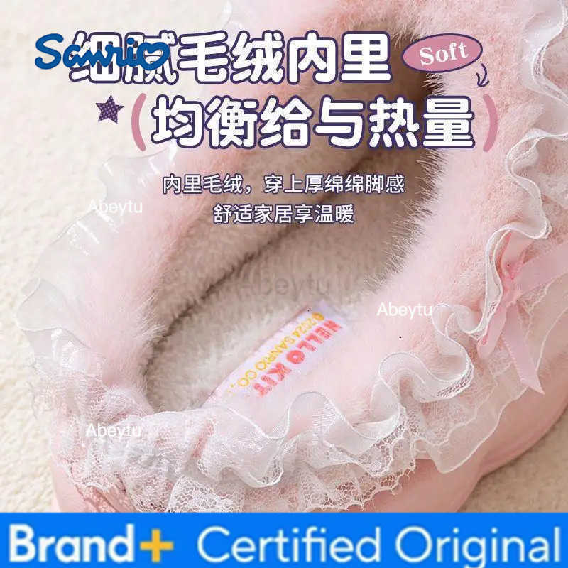 Sanrio New Sanrioed Hello Kittys Cotton Slippers Cartoon Kuromi Cinnamoro Cute Winter Indoor Home Slippers Thick Sole Warm Cotton Shoes H251230