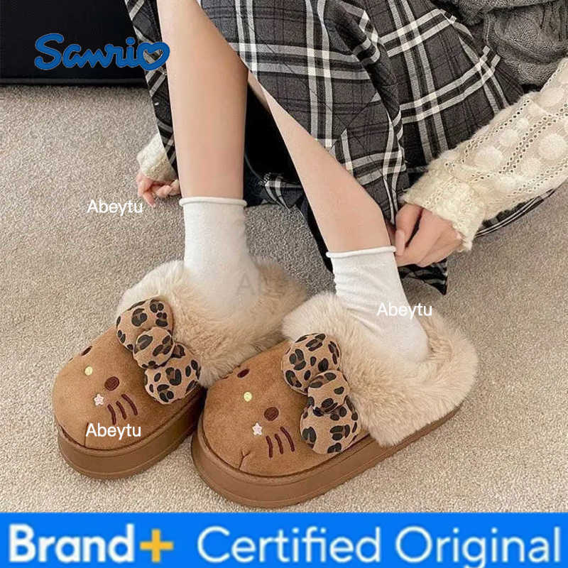 Sanrio Autumn Winter Hello Kitty Slippers For Women Plush Kawaii Cute Home Warm Cotton Slippers Cartoon Home Indoor Shoes Gifts H2512301111