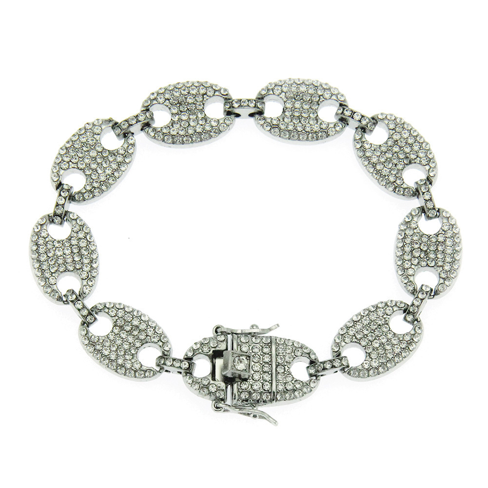 Luxury Brand Designer Jewelry European And American Hip-Hop Inlaid Colorful Diamond Pig Nose Bracelet Coffee Bean Chain Men's Hip-Hop Bracelet Ba