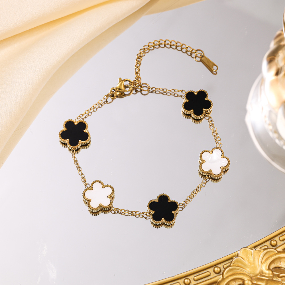 Luxury Brand Designer Jewelry Steel Lucky Clover Five-Leaf Flower Bracelet For Women, Light Luxury High-End Feel, 18K Non-Fading Waterproof Stainless 