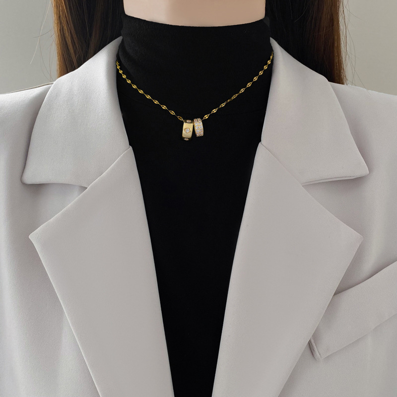 Luxury Brand Designer Jewelry Steel Double Ring Small Waist Full Diamond Fashion Light Luxury Elegant Gorgeous Full Diamond Necklace For Women Versati