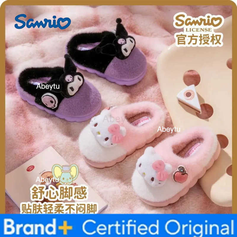Sanrio Kawaii Hello Kitty Fluffy Slippers Sanrios Kids Women Winter Shoes Anime My Melody Cute Anti Slip Indoor Plush Cotton Slippers H251230