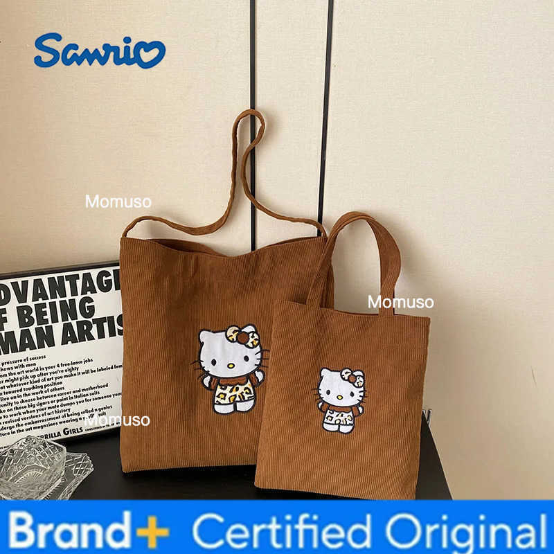 Sanrio Cartoon Hello Kitty Corduroy Handbag Brown Large Capacity All Match Shoulder Bag Fashion Leopard Print Crossbody Bag Gift H251230
