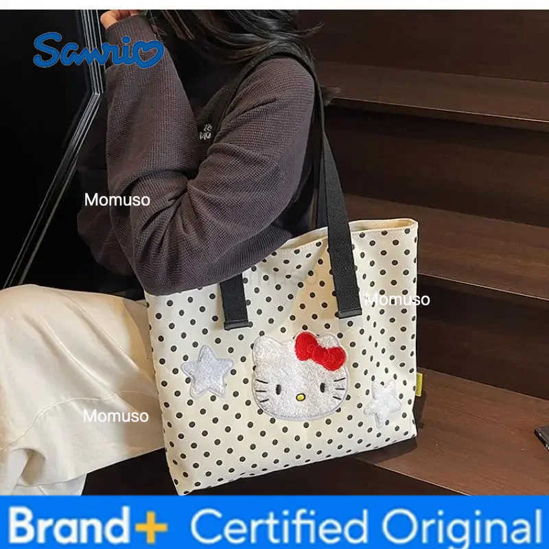 Sanrio New Hello Kittys Crossbody Bag Polka Dots Canvas Bag Packet Girl Tote Bag Large Capacity Cartoon Tote Bag One Shoulder H251230