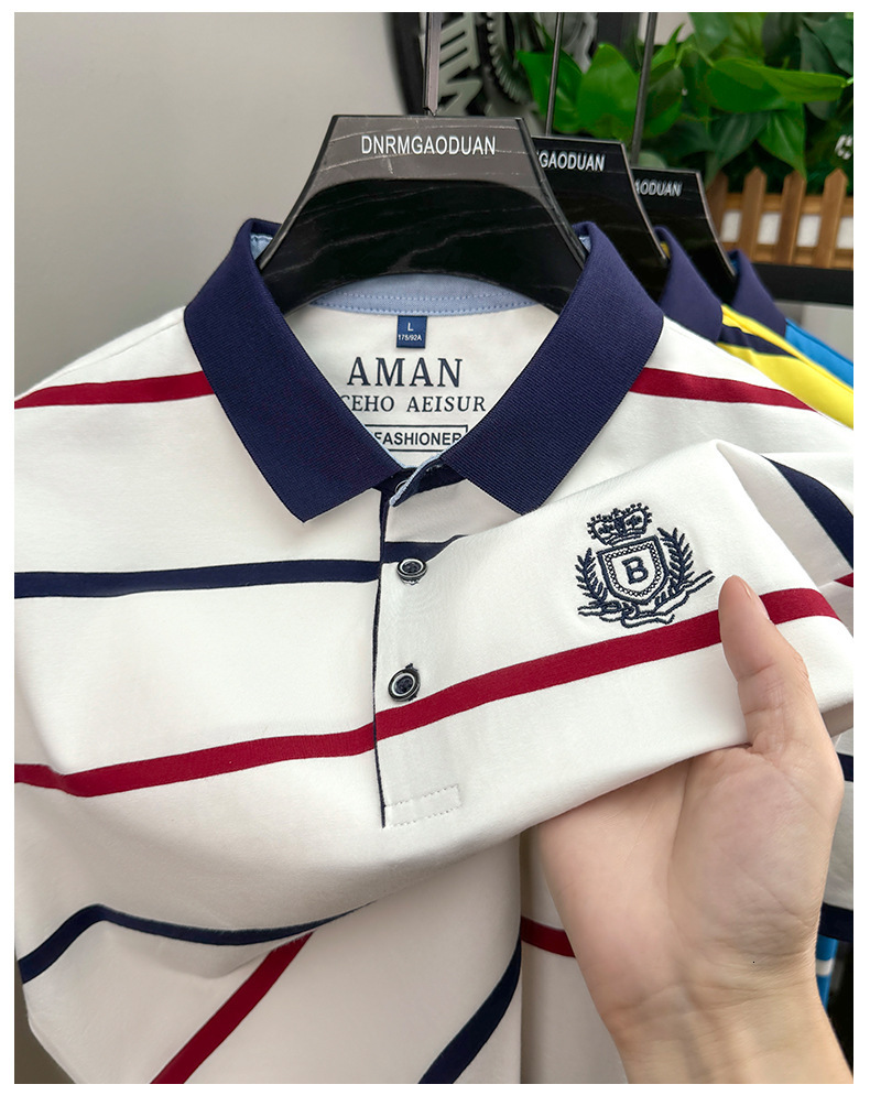 Brand New Designer T-shirt Outdoor Classic Striped Short Sleeved Summer New Item Lapel Short T Shirt Basic Business Polo Shirt Apparel Fashion Tops