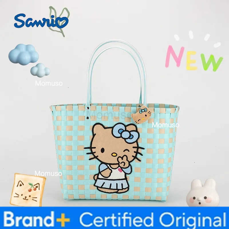 Sanrio New Hello Kitty Handheld Woven Bag Fashion High Quality Girls Beach Bag Cartoon Large Capacity Multifunctional Womens Handbag H251230