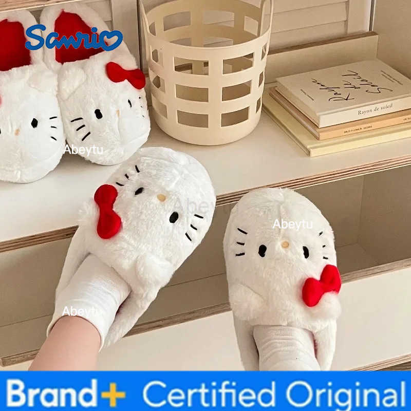 Sanrio Plush Slippers Hello Kitty Kawaii Cute Student Autumn Winter Bedroom Soft Padded Plush Bedroom Aldult Shoes Girls Xmas H251230
