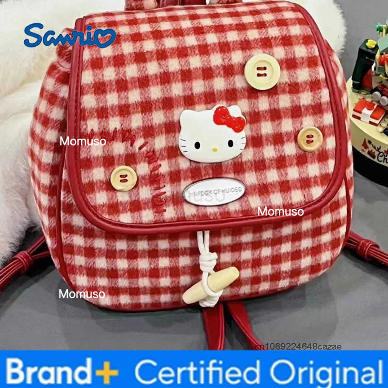 Sanrio Hello Kitty Red Grid Small Backpack Female 2025 New Mini Travel Bag Japanese Style Harajuku Lightweight Portable Backpack H251230