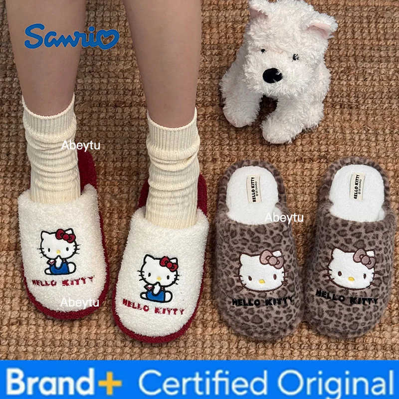 Sanrio Autumn Winter Hello Kitty Slippers For Women Plush Kawaii Cute Home Warm Cotton Slippers Cartoon Home Indoor Shoes Gifts H2512301111