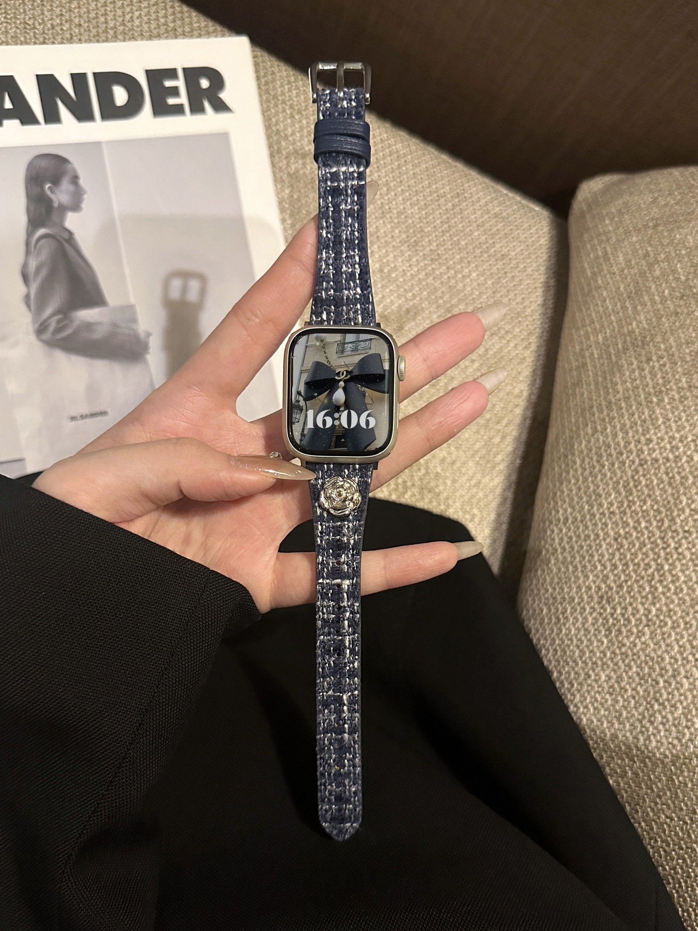 Autumn Winter Red Camellia Little Fragrance Style iWatch 9 Band Compatible with Apple 8 7 6 5 4 Watch Strap