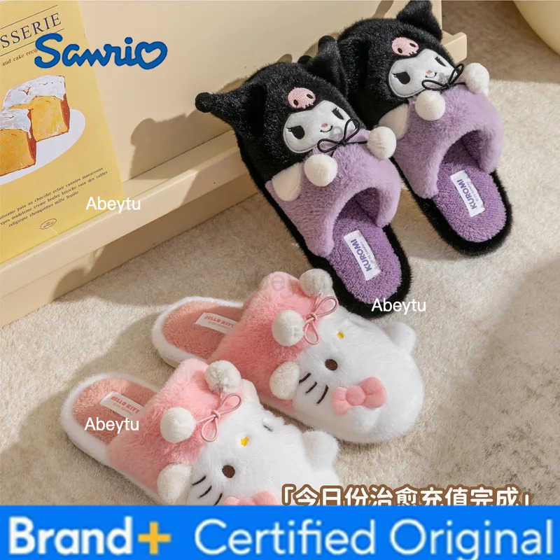 Sanrio Kids Slippers House Shoes Cartoon Kuromi Open Toe Winter Shoes For Girls Warm Anti-slip Pink Blue Shoes Size 36-41 H251230