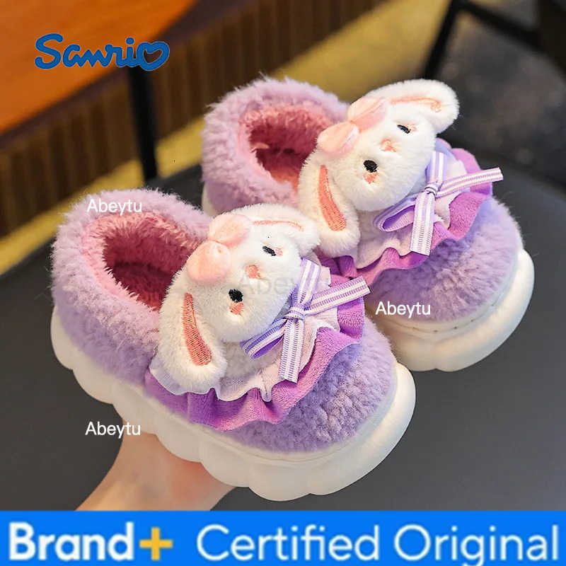 Sanrio KidsSlippers Cartoon Fluffy Fashion Winter Shoes For Children Anti-slip Thick Bottom Home Slipper Warm Pink Blue Size 24-41 H251230