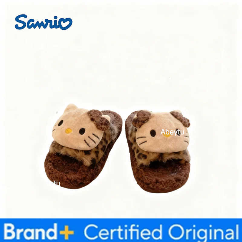 Sanrio Kids Slippers House Shoes Cartoon Hello Kitty Open Toe Winter Shoes For Girls Warm Anti-slip Beige Brown Shoes Size 36-41 H251230