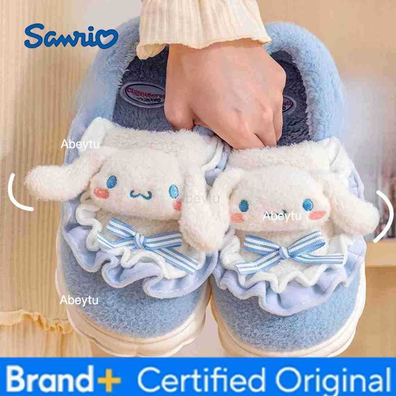 Sanrio Kids Slippers House Shoes Cartoon Cinnamoroll Winter Shoes For Girls Warm Anti-slip Soft Bottom Pink Blue Shoes Size 36-41 H251230