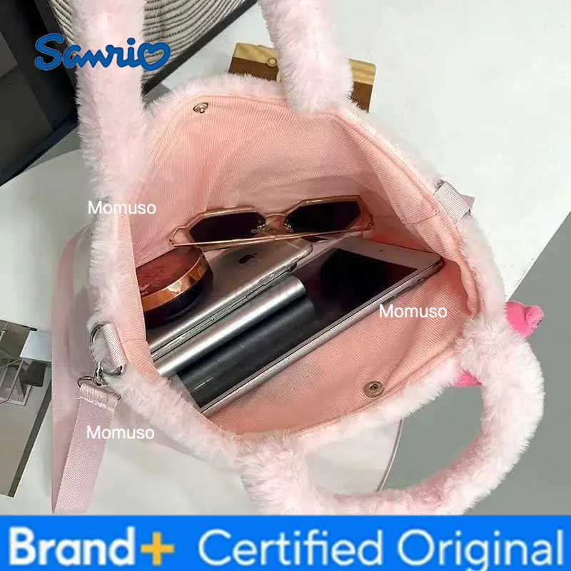 Sanrio New Winter Collection Hello Kitty Plush Shoulder Bag Kawaii Cartoon Kuromi Soft Handbag Storage Handbag For Girls Gifts H251230