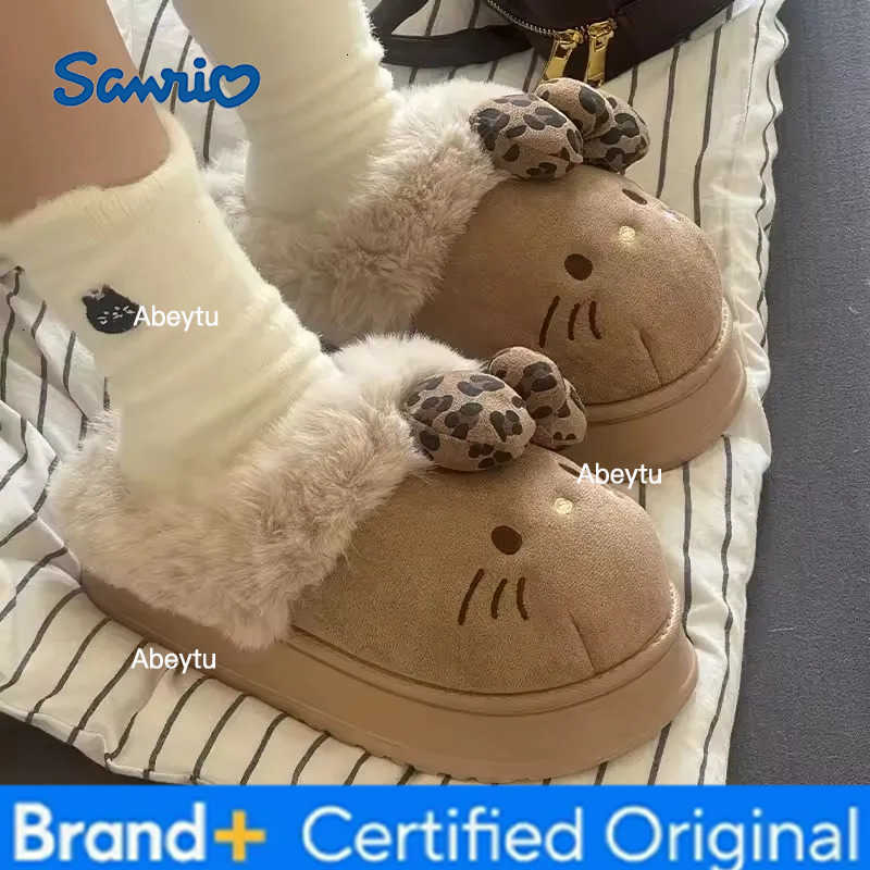 Sanrio Autumn Winter Hello Kitty Slippers For Women Plush Kawaii Cute Home Warm Cotton Slippers Cartoon Home Indoor Shoes Gifts H251230111