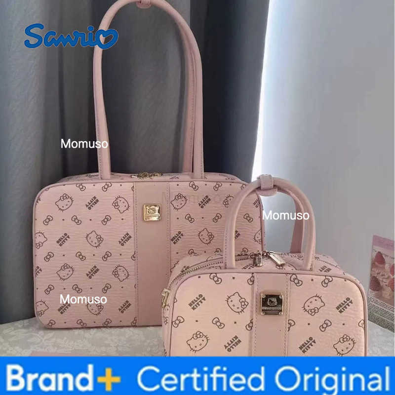 Sanrio Kawaii Hello Kitty Cartoon Printed Fashionable Versatile Bowling Handbag Anime Girls Heart Cute High-End Shoulder Bag H251230