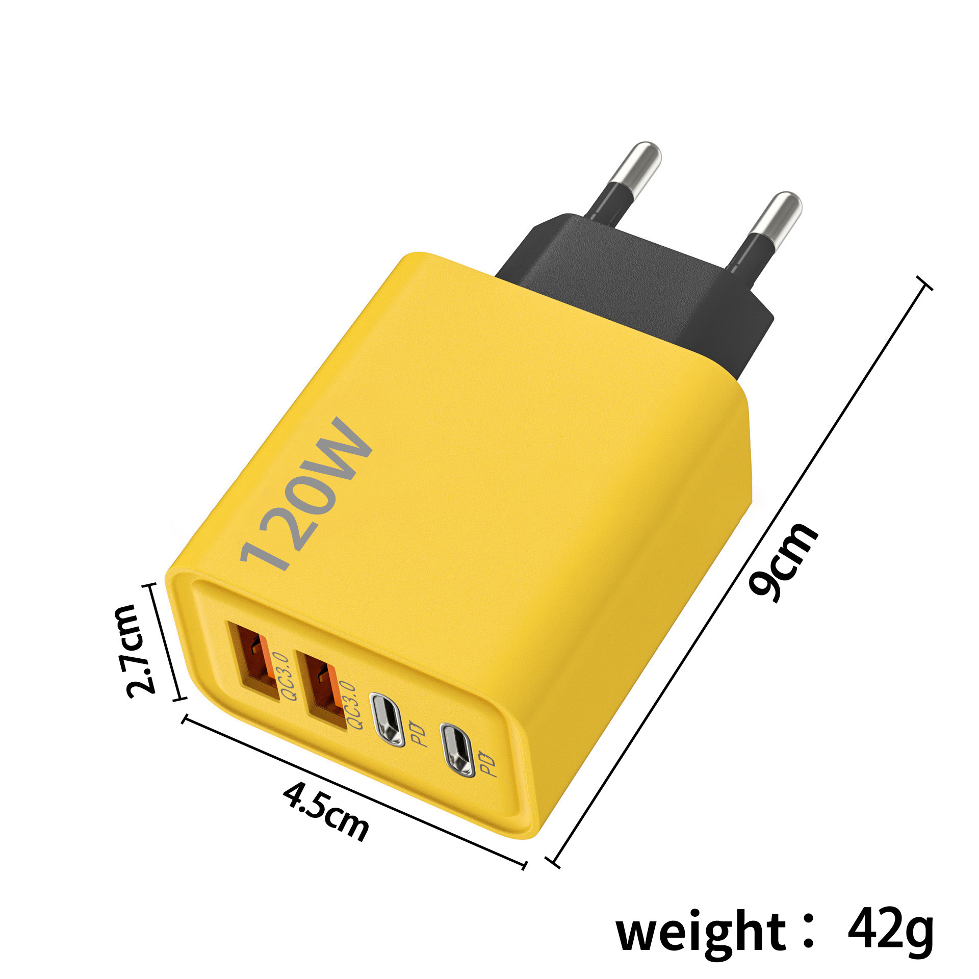 Universal 120W QC3.0 PD Type C fast charger 4 ports 2 USB 2 type c port with EU US UK power plug