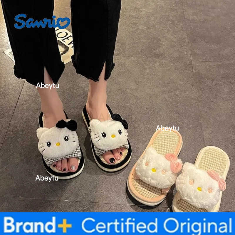 Sanrio Hello Kitty Anti-Slip Outdoor Slippers House Shoes Warm Cartoon Anti-slip Home Bedroom Flats Shoes Girl Winter Slippers H251230
