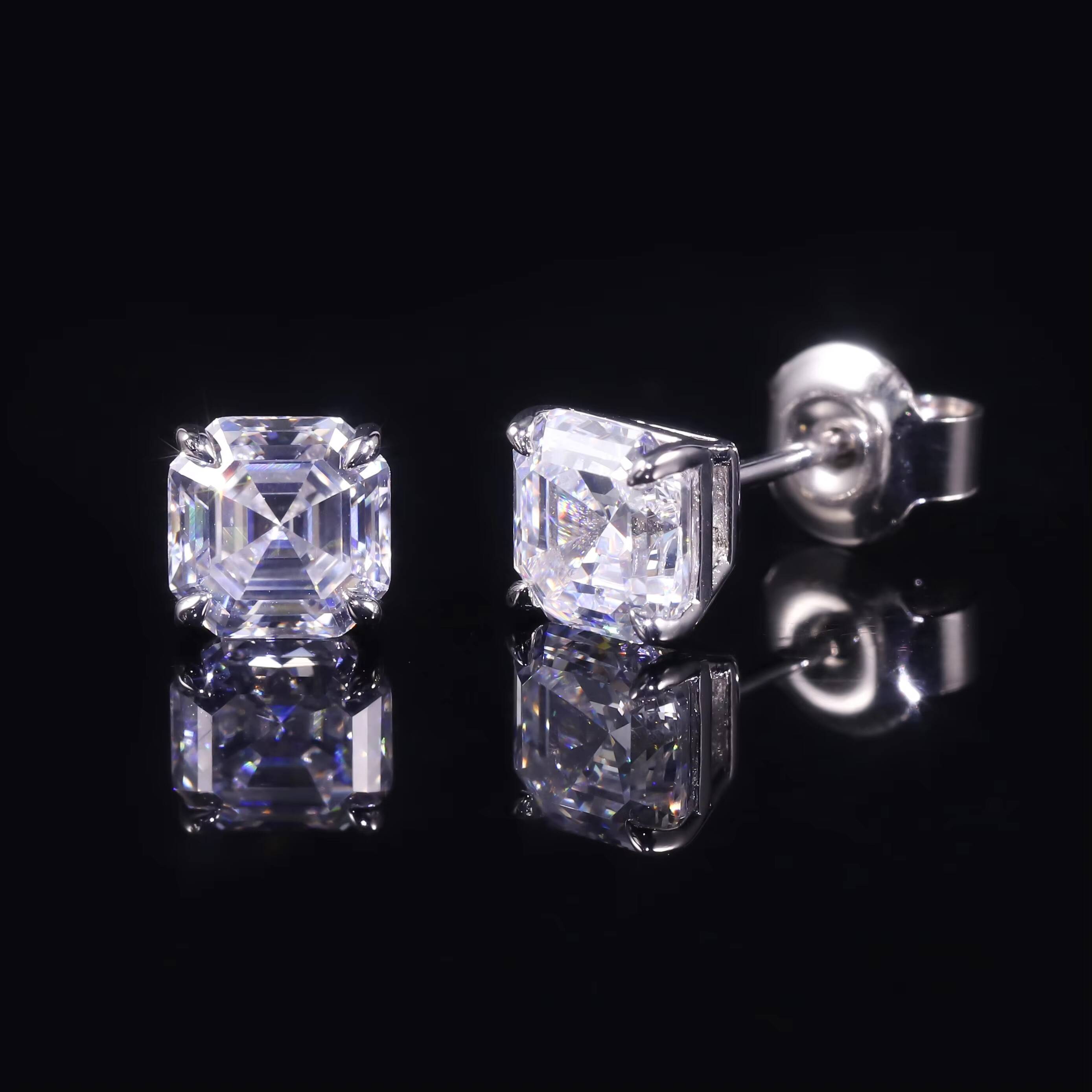 SU636E Abiding Modern Simple 10K 14K White Gold Asscher Cut 55MM2PCS Lab Grown Diamond 2ctw Per Pair Square Stud Earrings
