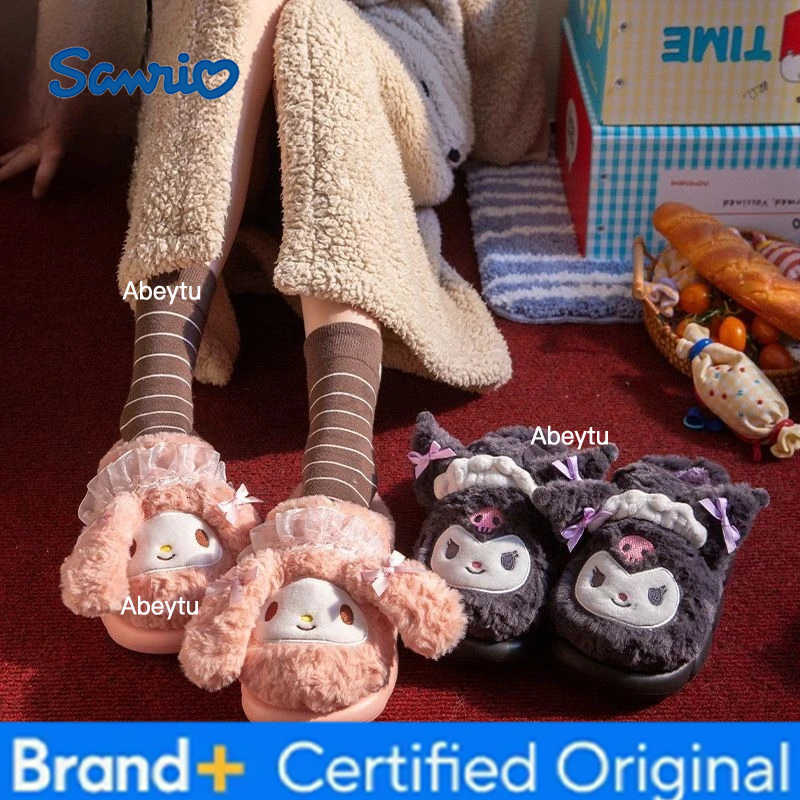 Sanrio Hello Kitty My Melody Film and television merchandise Two-dimensional Slippers Winter Indoor Home Non-Slip Warm Cotton Slippers H251230