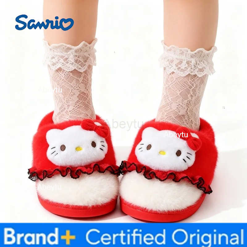 Sanrio Kids Slippers House Shoes Cartoon Kuromi With Heel Cover Winter Shoes For Girls Warm Anti-slip Pink Pruple Shoes Size 35-41 H251230