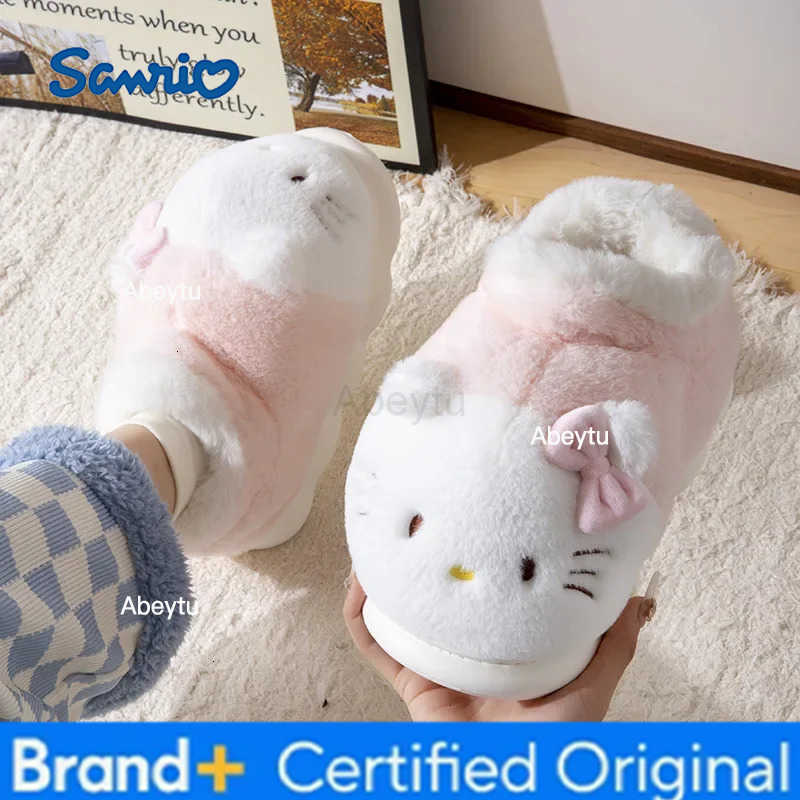Sanrio My Melody Cotton Slippers Girl Winter Include Heel Student Thicken Velvet High New Thick Sole Anti-Slip Cotton Shoes H251230