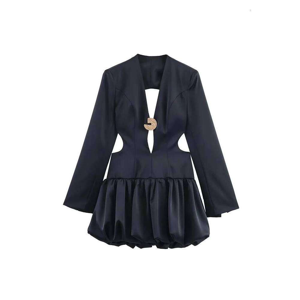 TFMLN Women Cut Out Ball Gown Dress Sexy Deep V Neck Long Sleeve Casual Party Mini Dresses Fashion Backless Clothing Luxury
